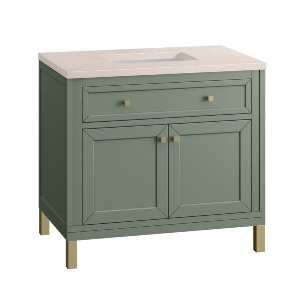 James Martin 305-V36-SC-3EMR Chicago 36 Inch Smokey Celadon Single Sink Vanity with 3 cm Eternal Marfil Top