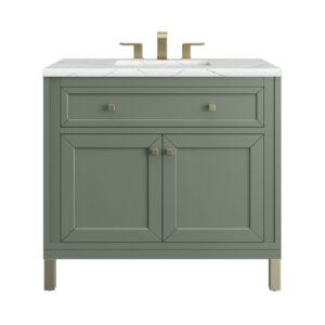 James Martin 305-V36-SC-3ENC Chicago 36 Inch Smokey Celadon Single Sink Vanity with 3 cm Ethereal Noctis Top