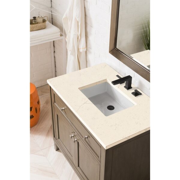 James Martin 305-V36-WWW-3EMR Chicago 36 Inch Single Vanity Whitewashed Walnut with 3 CM Eternal Marfil Quartz Top