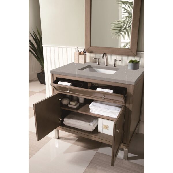 James Martin 305-V36-WWW-3ESR Chicago 36 Inch Single Vanity Whitewashed Walnut with 3 CM Eternal Serena Quartz Top