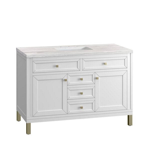 James Martin 305-V48-GW-3AF Chicago 48 Inch Glossy White Single Sink Vanity with 3 cm Arctic Fall Top