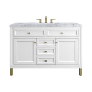 James Martin 305-V48-GW-3CAR Chicago 48 Inch Glossy White Single Sink Vanity with 3 cm Carrara Marble Top