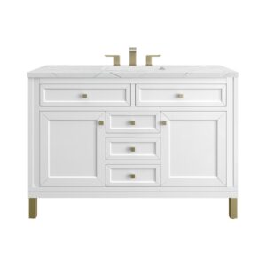 James Martin 305-V48-GW-3ENC Chicago 48 Inch Glossy White Single Sink Vanity with 3 cm Ethereal Noctis Top