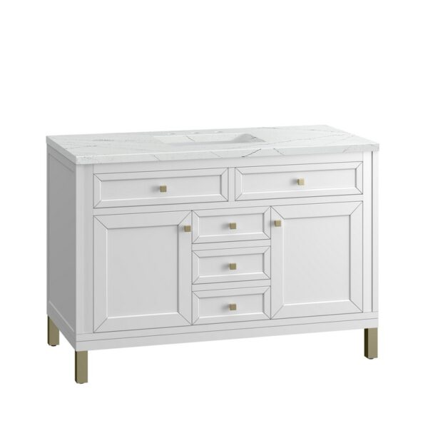 James Martin 305-V48-GW-3ENC Chicago 48 Inch Glossy White Single Sink Vanity with 3 cm Ethereal Noctis Top