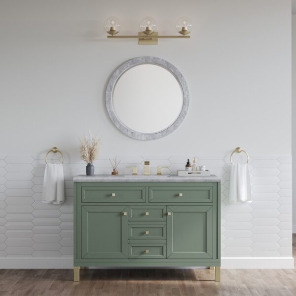 James Martin 305-V48-SC-3CAR Chicago 48 Inch Smokey Celadon Single Sink Vanity with 3 cm Carrara Marble Top