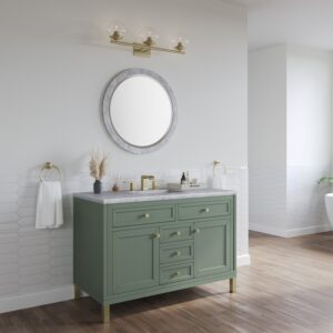 James Martin 305-V48-SC-3CAR Chicago 48 Inch Smokey Celadon Single Sink Vanity with 3 cm Carrara Marble Top