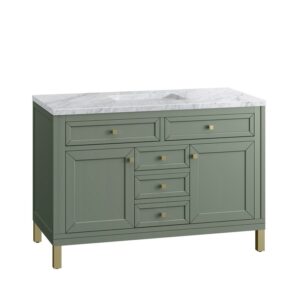 James Martin 305-V48-SC-3CAR Chicago 48 Inch Smokey Celadon Single Sink Vanity with 3 cm Carrara Marble Top