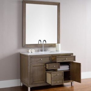 James Martin 305-V48-WWW-3AF Chicago 48 Inch Whitewashed Walnut Single Vanity with 3 cm Arctic Fall Solid Surface Top