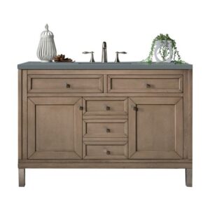 James Martin 305-V48-WWW-3CBL Chicago 48 Inch Single Vanity Cabinet with Cala Blue Quartz Top - Whitewashed Walnut