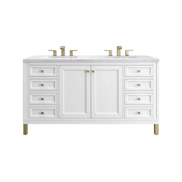 James Martin 305-V60D-GW-3AF Chicago 60 Inch Glossy White Double Sink Vanity with 3 cm Arctic Fall Top