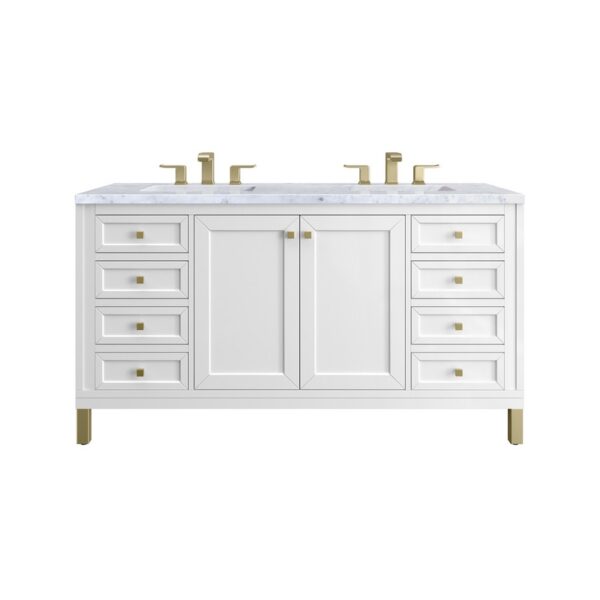 James Martin 305-V60D-GW-3CAR Chicago 60 Inch Glossy White Double Sink Vanity with 3 cm Carrara Marble Top