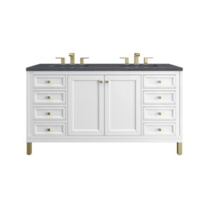 James Martin 305-V60D-GW-3CSP Chicago 60 Inch Glossy White Double Sink Vanity with 3 cm Charcoal Soapstone Top