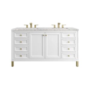 James Martin 305-V60D-GW-3EJP Chicago 60 Inch Glossy White Double Sink Vanity with 3 cm Eternal Jasmine Pearl Top