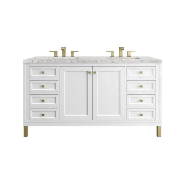 James Martin 305-V60D-GW-3EJP Chicago 60 Inch Glossy White Double Sink Vanity with 3 cm Eternal Jasmine Pearl Top