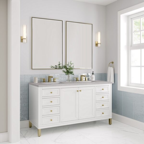 James Martin 305-V60D-GW-3ESR Chicago 60 Inch Glossy White Double Sink Vanity with 3 cm Eternal Serena Top