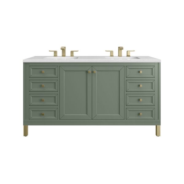 James Martin 305-V60D-SC-3AF Chicago 60 Inch Smokey Celadon Double Sink Vanity with 3 cm Arctic Fall Top