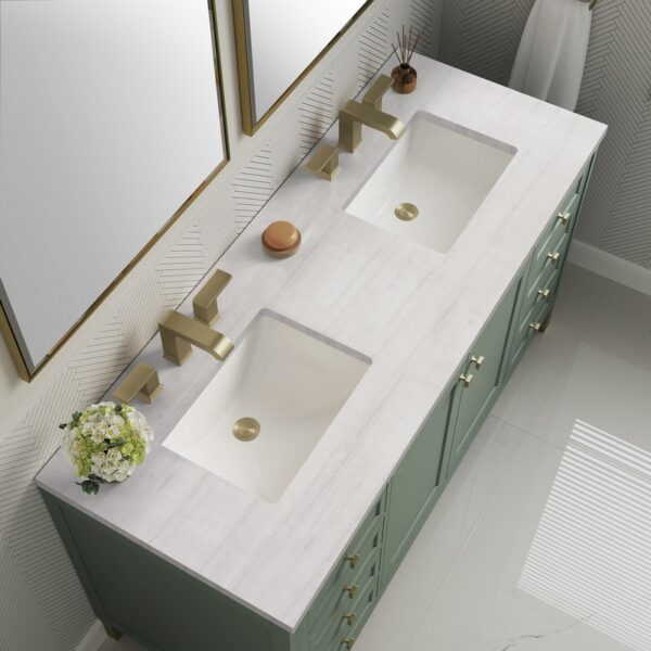 James Martin 305-V60D-SC-3AF Chicago 60 Inch Smokey Celadon Double Sink Vanity with 3 cm Arctic Fall Top