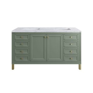 James Martin 305-V60D-SC-3CAR Chicago 60 Inch Smokey Celadon Double Sink Vanity with 3 cm Carrara Marble Top