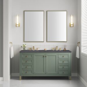 James Martin 305-V60D-SC-3CSP Chicago 60 Inch Smokey Celadon Double Sink Vanity with 3 cm Charcoal Soapstone Top