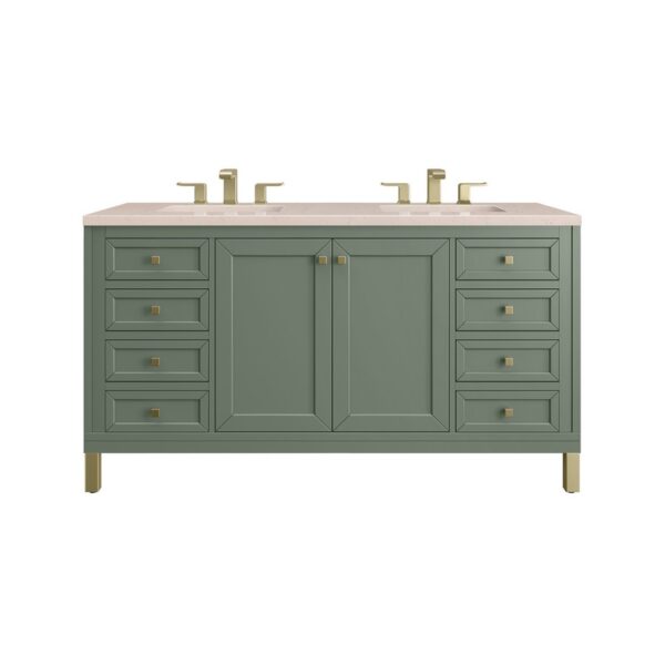 James Martin 305-V60D-SC-3EMR Chicago 60 Inch Smokey Celadon Double Sink Vanity with 3 cm Eternal Marfil Top