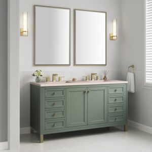 James Martin 305-V60D-SC-3EMR Chicago 60 Inch Smokey Celadon Double Sink Vanity with 3 cm Eternal Marfil Top