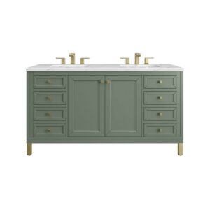 James Martin 305-V60D-SC-3ENC Chicago 60 Inch Smokey Celadon Double Sink Vanity with 3 cm Ethereal Noctis Top