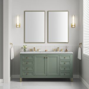 James Martin 305-V60D-SC-3ENC Chicago 60 Inch Smokey Celadon Double Sink Vanity with 3 cm Ethereal Noctis Top