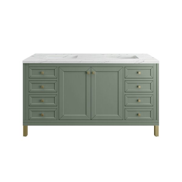 James Martin 305-V60D-SC-3ENC Chicago 60 Inch Smokey Celadon Double Sink Vanity with 3 cm Ethereal Noctis Top