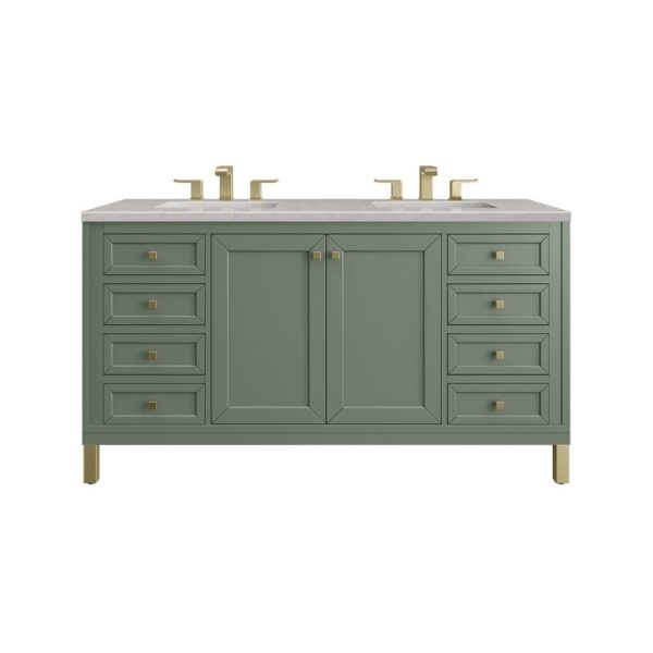 James Martin 305-V60D-SC-3ESR Chicago 60 Inch Smokey Celadon Double Sink Vanity with 3 cm Eternal Serena Top