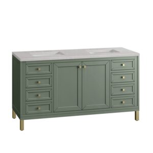 James Martin 305-V60D-SC-3ESR Chicago 60 Inch Smokey Celadon Double Sink Vanity with 3 cm Eternal Serena Top