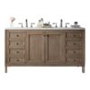 James Martin 305-V60D-WWW-3CAR Chicago 60 Inch Whitewashed Walnut Double Vanity with 3 cm Carrara Marble Top