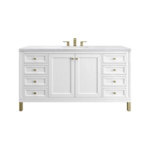 James Martin 305-V60S-GW-3AF Chicago 60 Inch Glossy White Single Sink Vanity with 3 cm Arctic Fall Top