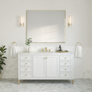 James Martin 305-V60S-GW-3AF Chicago 60 Inch Glossy White Single Sink Vanity with 3 cm Arctic Fall Top