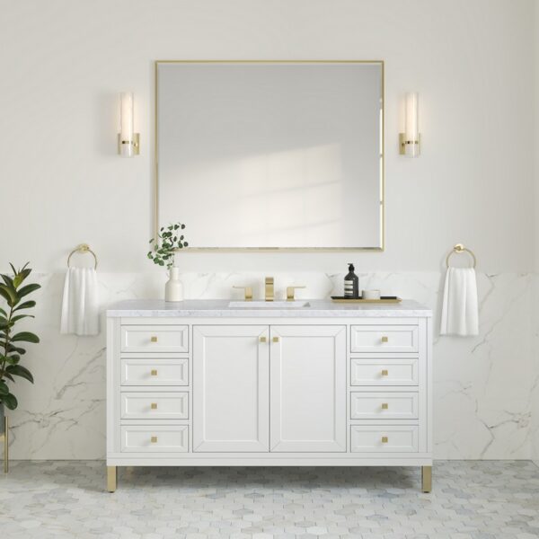 James Martin 305-V60S-GW-3CAR Chicago 60 Inch Glossy White Single Sink Vanity with 3 cm Carrara Marble Top