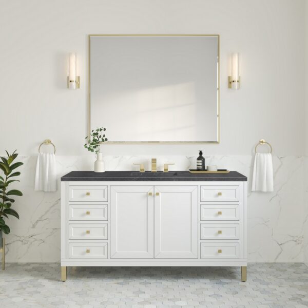 James Martin 305-V60S-GW-3CSP Chicago 60 Inch Glossy White Single Sink Vanity with 3 cm Charcoal Soapstone Top