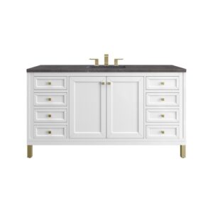 James Martin 305-V60S-GW-3CSP Chicago 60 Inch Glossy White Single Sink Vanity with 3 cm Charcoal Soapstone Top