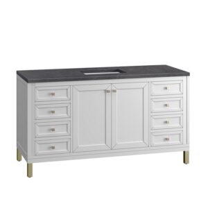 James Martin 305-V60S-GW-3CSP Chicago 60 Inch Glossy White Single Sink Vanity with 3 cm Charcoal Soapstone Top