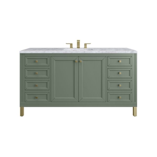 James Martin 305-V60S-SC-3CAR Chicago 60 Inch Smokey Celadon Single Sink Vanity with 3 cm Carrara Marble Top