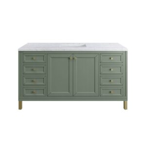 James Martin 305-V60S-SC-3CAR Chicago 60 Inch Smokey Celadon Single Sink Vanity with 3 cm Carrara Marble Top