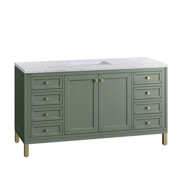 James Martin 305-V60S-SC-3CAR Chicago 60 Inch Smokey Celadon Single Sink Vanity with 3 cm Carrara Marble Top