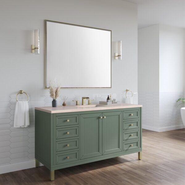 James Martin 305-V60S-SC-3EMR Chicago 60 Inch Smokey Celadon Single Sink Vanity with 3 cm Eternal Marfil Top