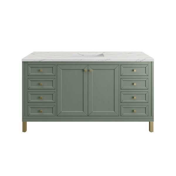 James Martin 305-V60S-SC-3ENC Chicago 60 Inch Smokey Celadon Single Sink Vanity with 3 cm Ethereal Noctis Top