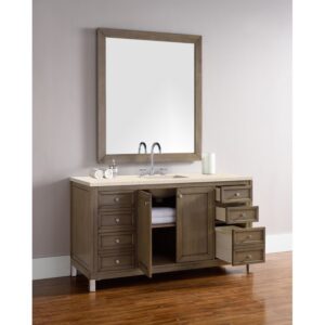 James Martin 305-V60S-WWW-3EMR Chicago 60 Inch Single Vanity Whitewashed Walnut with 3 CM Eternal Marfil Quartz Top