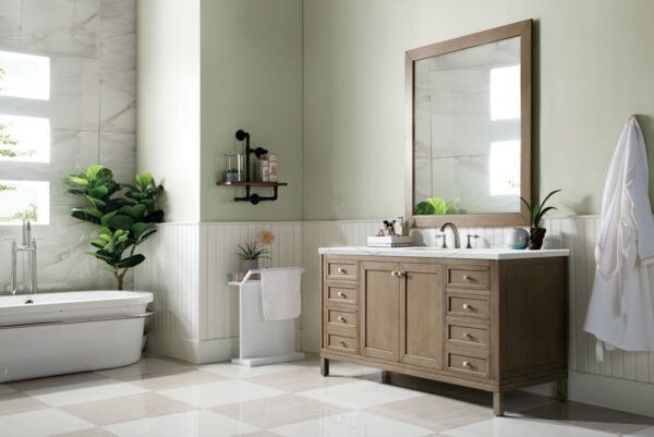 James Martin 305-V60S-WWW-3ENC Chicago 60 Inch Single Vanity Cabinet with Ethereal Noctis Quartz Top - Whitewashed Walnut