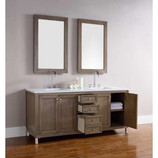 James Martin 305-V72-3WZ Chicago 72 Inch Double Vanity with 3cm White Zeus Quartz Top