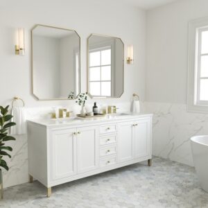 James Martin 305-V72-GW-3AF Chicago 72 Inch Glossy White Double Sink Vanity with 3 cm Arctic Fall Top