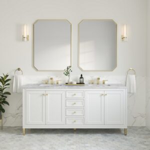 James Martin 305-V72-GW-3CAR Chicago 72 Inch Glossy White Double Sink Vanity with 3 cm Carrara Marble Top