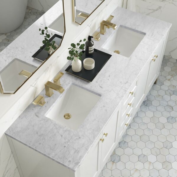 James Martin 305-V72-GW-3CAR Chicago 72 Inch Glossy White Double Sink Vanity with 3 cm Carrara Marble Top