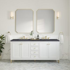 James Martin 305-V72-GW-3CSP Chicago 72 Inch Glossy White Double Sink Vanity with 3 cm Charcoal Soapstone Top