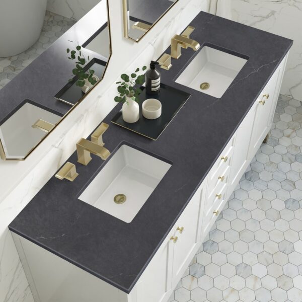 James Martin 305-V72-GW-3CSP Chicago 72 Inch Glossy White Double Sink Vanity with 3 cm Charcoal Soapstone Top